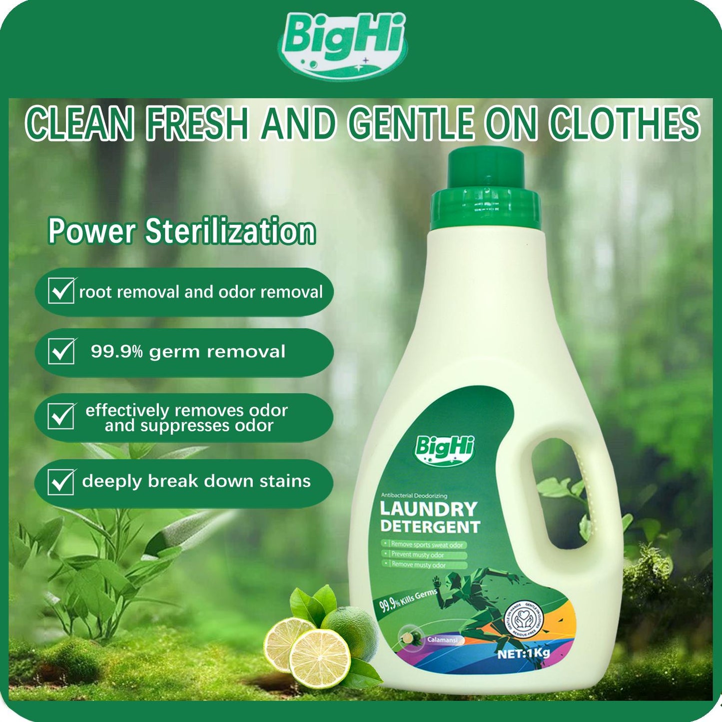 BigHi Liquid Laundry Detergent 1kg Antibacterial Calamansi