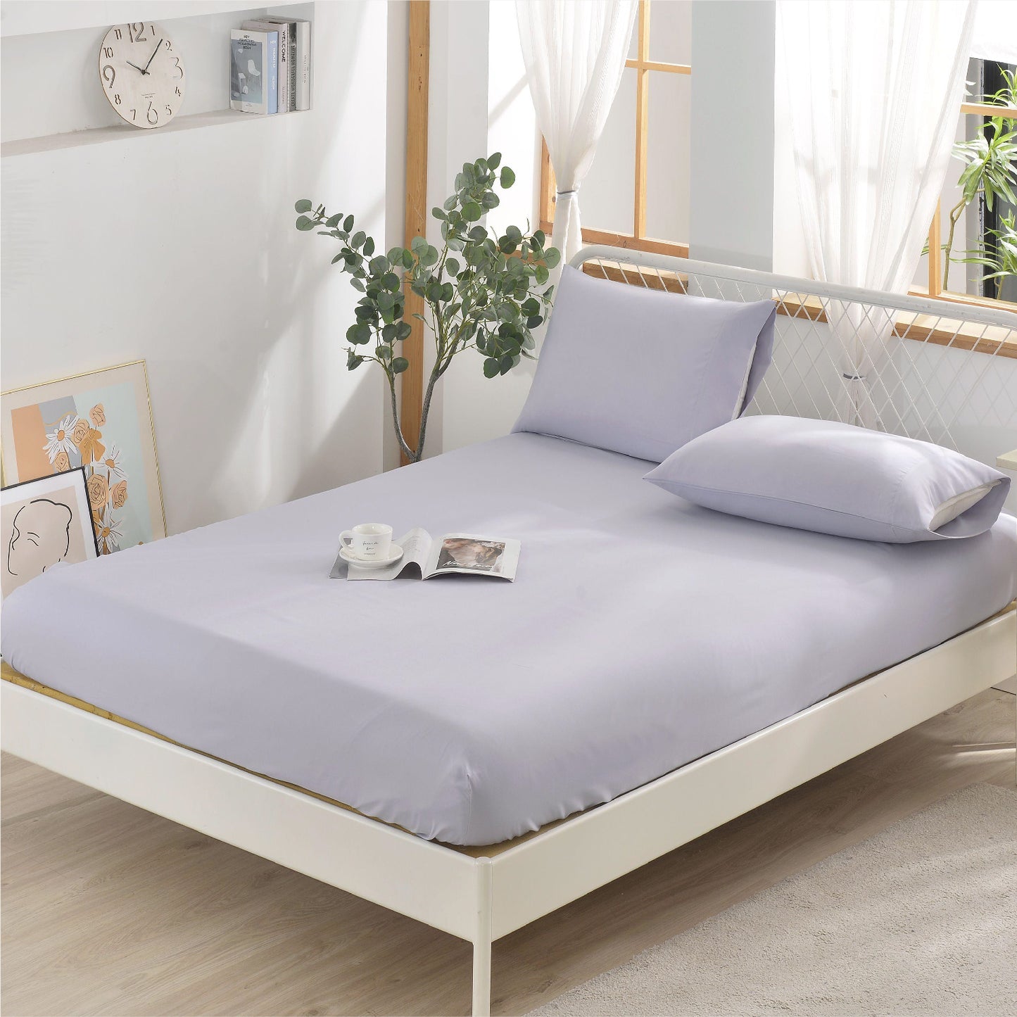 Solid Brushed Dacron Fitted Sheet Set (Silver gray)