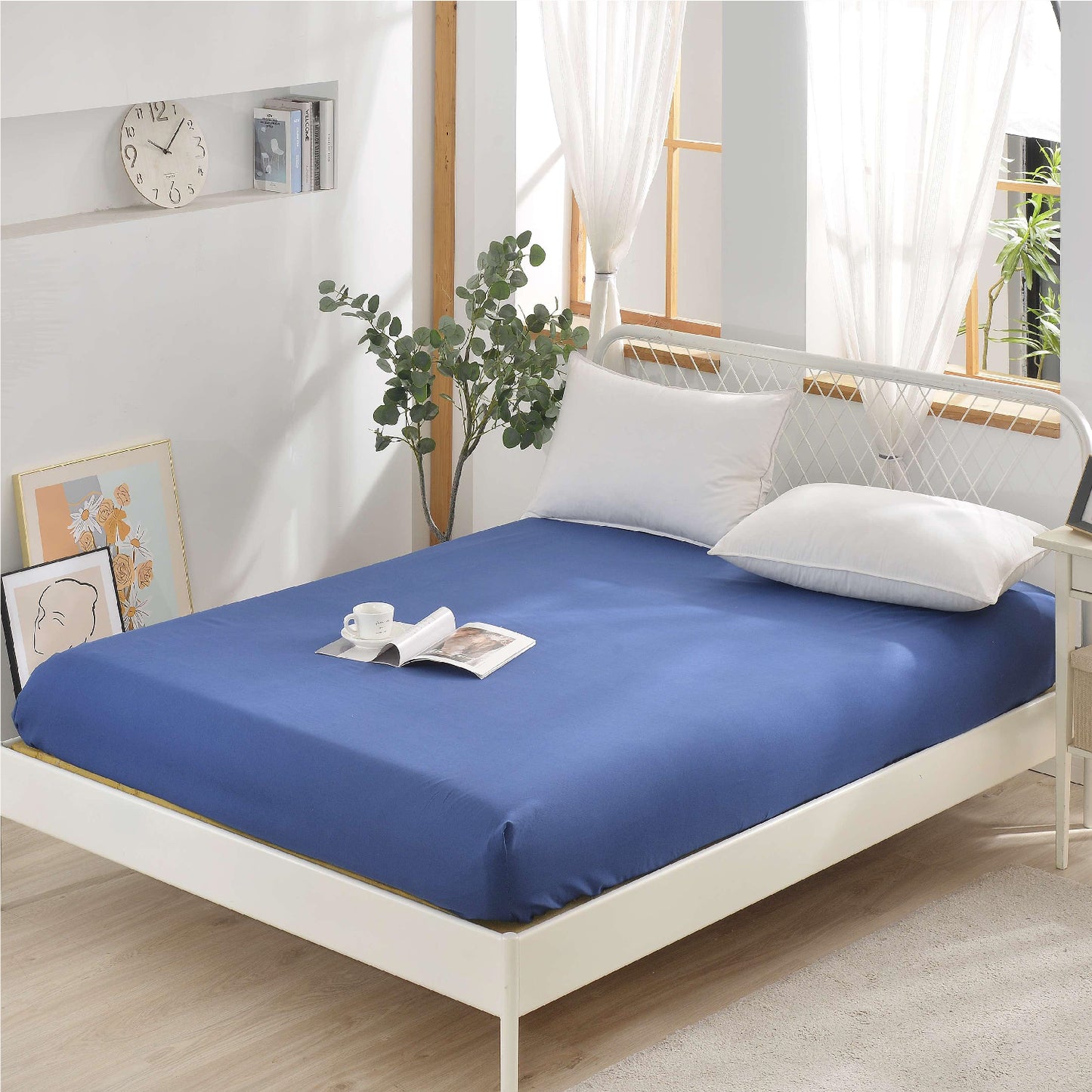 Solid Brushed Dacron Fitted Sheet (Dark Blue)